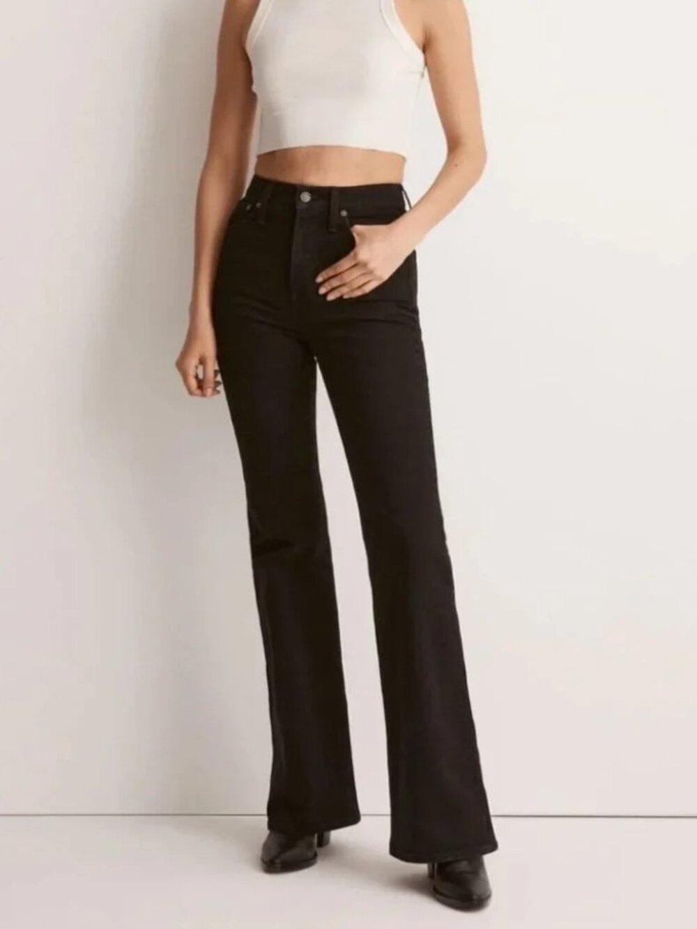Madewell The Perfect Vintage Flare Leg Jeans Black Denim High Rise Size 27